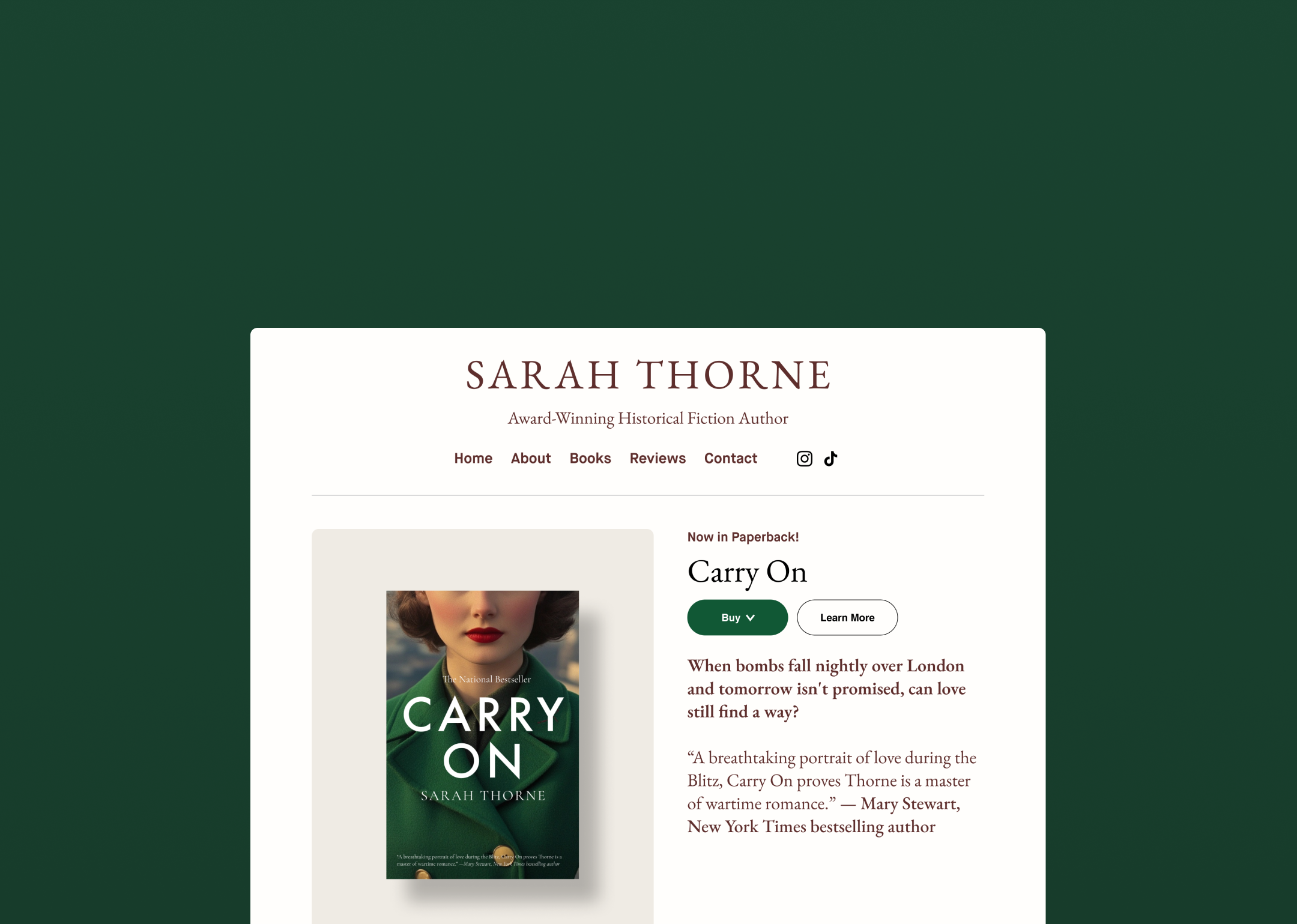 A website for a debut historical fiction author