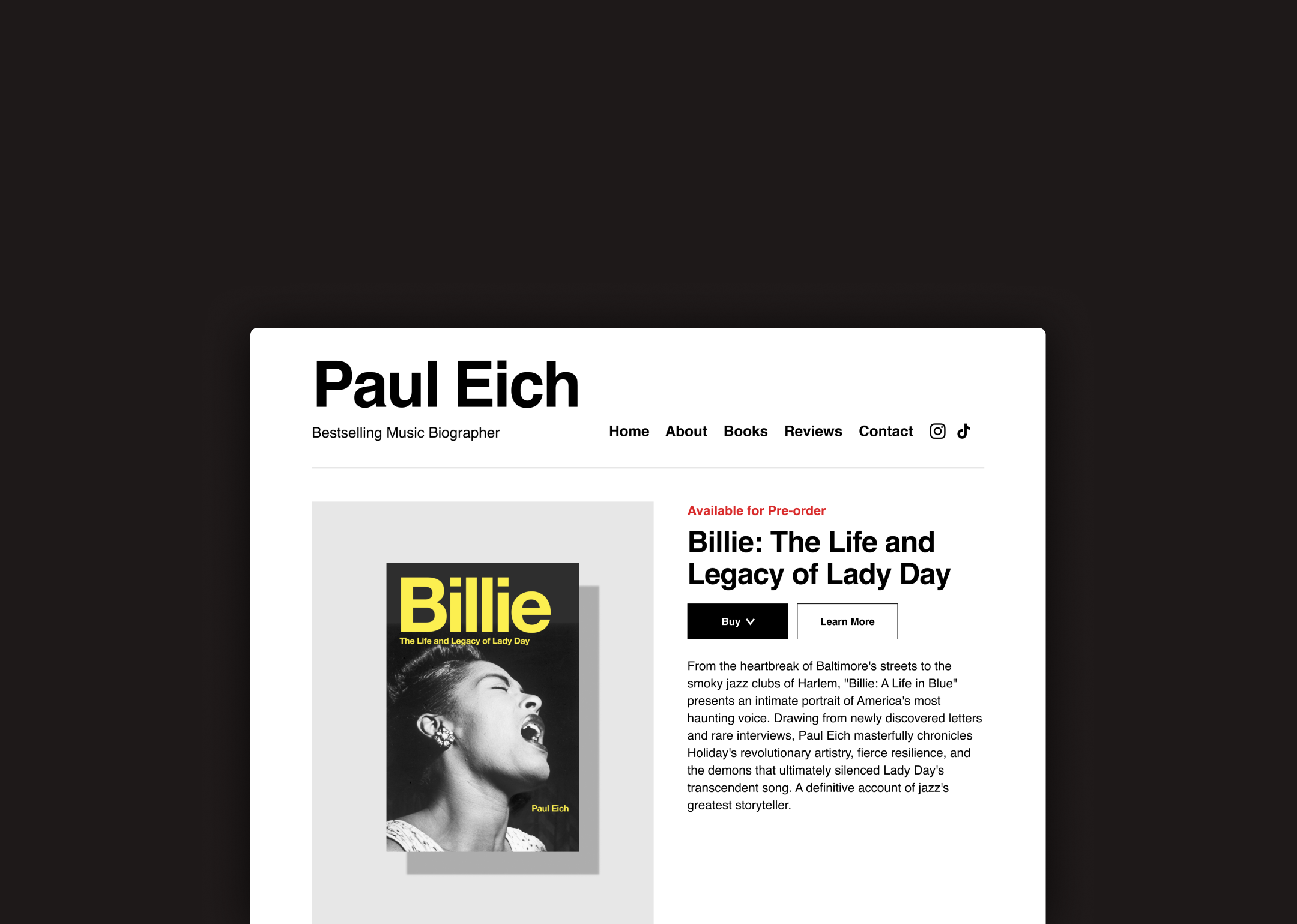 A website for a seasoned music biographer